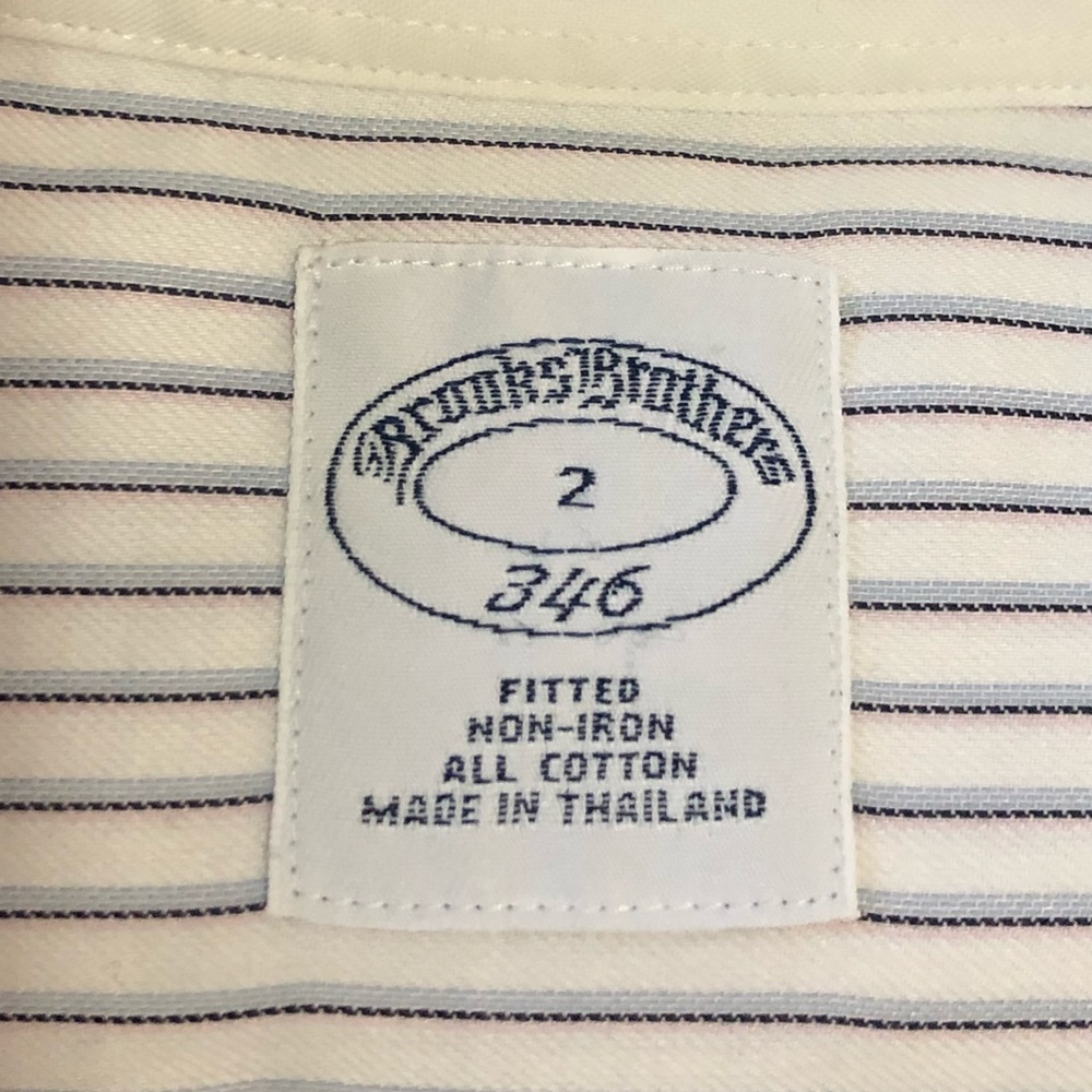 Brooks Brothers Non-iron dress shirt, white w blue, pink, & black stripe sz 2. - Picture 3 of 9